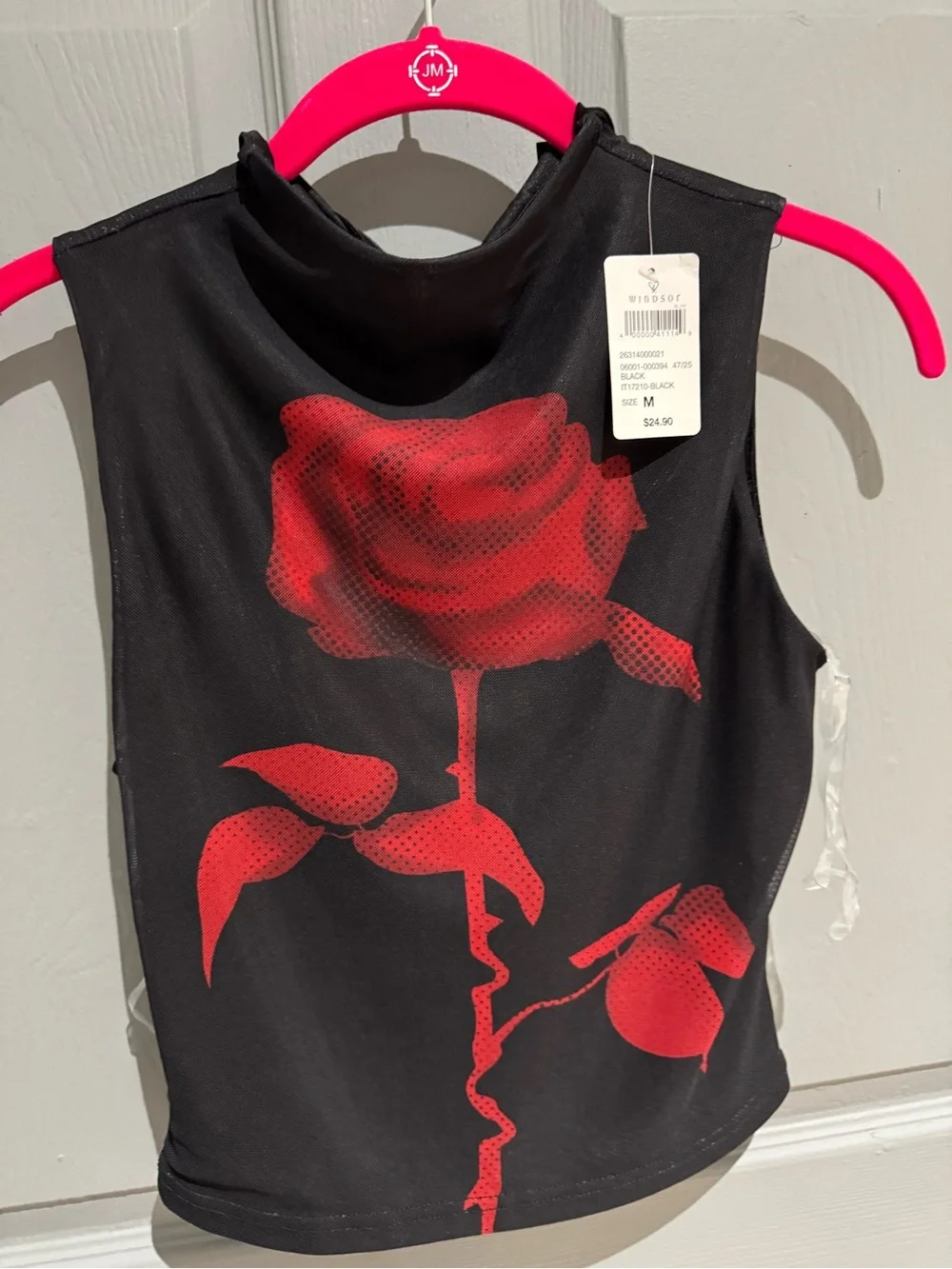 Black Two-Piece Set with Red Rose Print